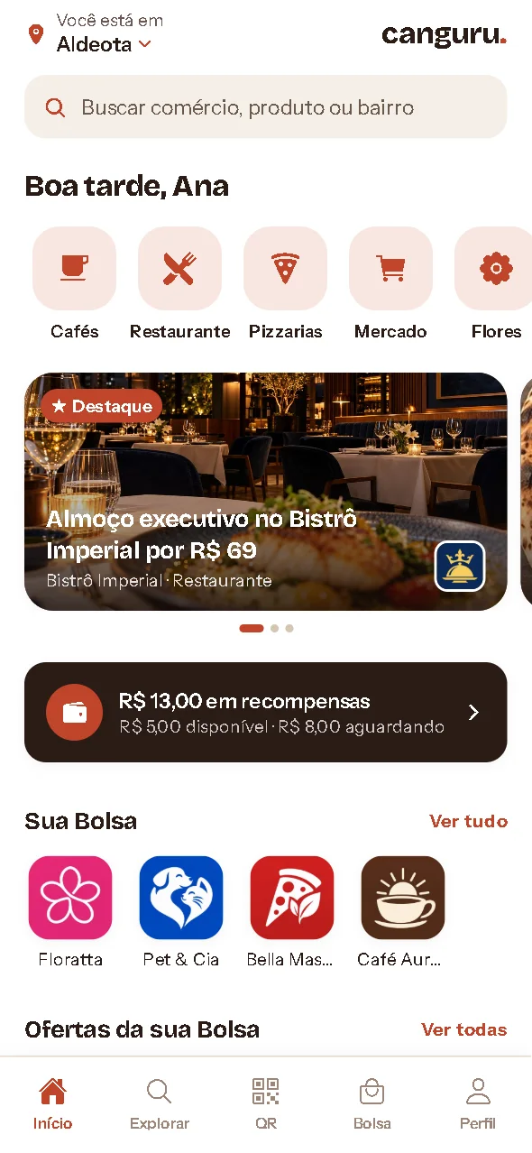 Tela inicial do Canguru App
